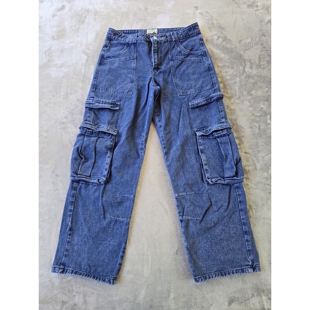 Blue Asphalt Women's Cargo Jeans Wide Leg Size L Color Blue.